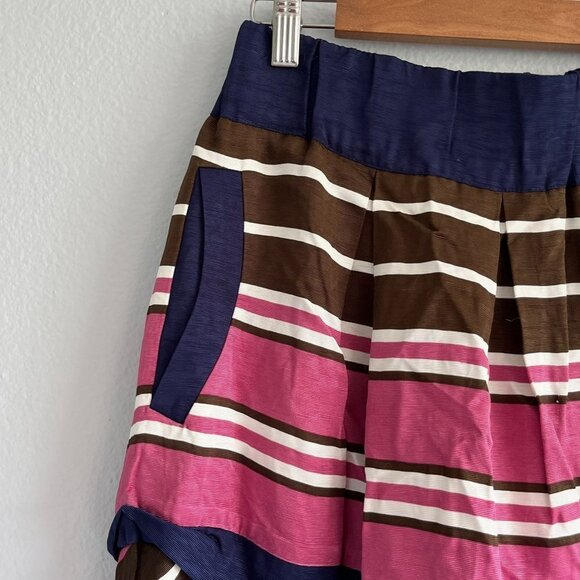 Maeve Anthropologie Ellery Striped Tiered Mini Skirt Pleated Pink Navy Sz 0 NWT - Picture 2 of 9